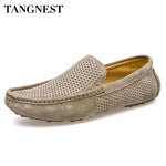 Tangnest New Cut-out Men Loafers Casual Breathable Summer Shoes Chic Genuine Leather Slip On Driver Shoes Man Moccasins  XMR2598