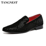 Tangnest Luxury Men Dress Shoes Fashion Pointed Toe Loafers Split Leather Driving Moccasins Bling Party Wedding Shoes XMP811