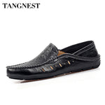 Tangnest Men Summer Casual Shoes Genuine Leather Loafers Hollow Out Flats Lazy Men Driving Shoes Breathable Male Shoes XMR2843