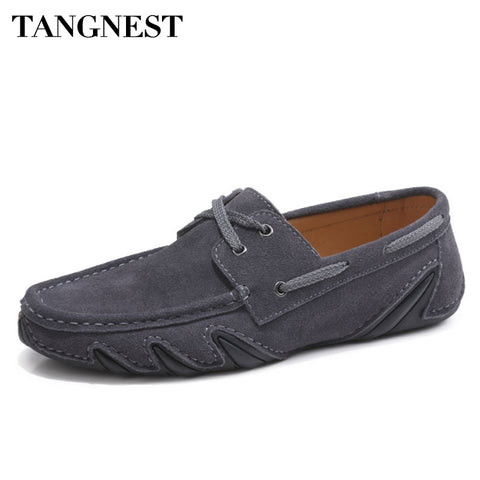 Tangnest Men Spring Cow Suede Loafers British Style Fashion Outopus Insoles Slip On Flat Shoes Lazy Man Driving Shoes XMR2841