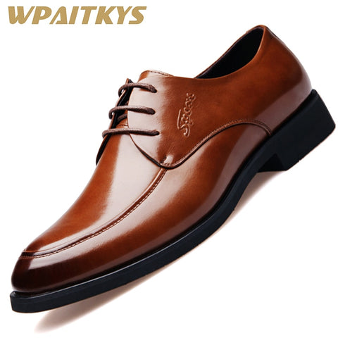 2018 Classic Genuine Men Leather Shoes Black Brown High Quality Official Business Shoes Men Cow Leather Large Size Shoes