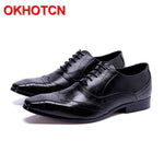 Lace Up Red Men Wine Shoes Square Toe Official Business Black Wedding Shoes Plus Size 47 Brogue Shoes Real Leather Western Shoes