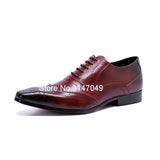 Lace Up Red Men Wine Shoes Square Toe Official Business Black Wedding Shoes Plus Size 47 Brogue Shoes Real Leather Western Shoes